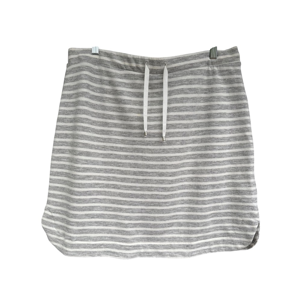 Dakini Gray White Striped Drawstring Knit Mini Skirt Women XL Casual Jersey Slit